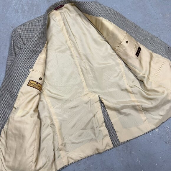 Vintage Samuelsohn Blazer Houndstooth Silk Wool Sport Coat Beige 46R - Picture 6 of 10